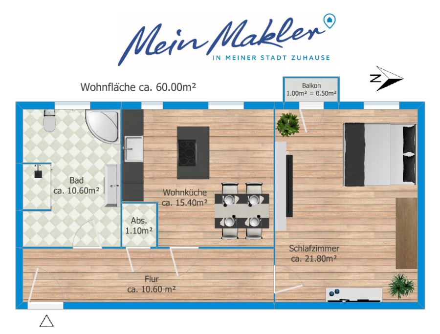 Grundriss - Profitieren Sie von stabilen Mieteinnahmen – Attraktive 2-Zimmer-Wohnung mit Balkon