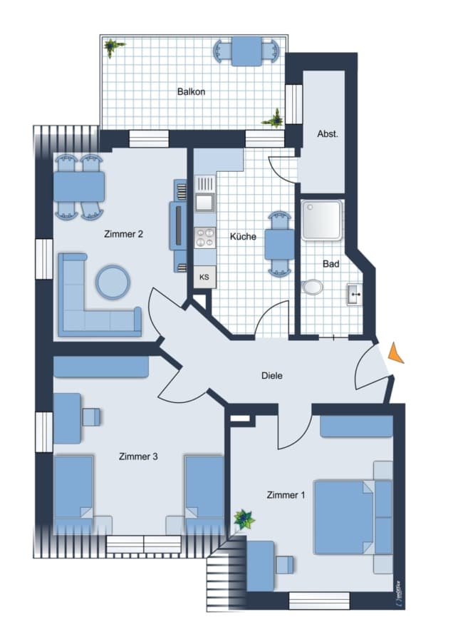 Grundriss - Erstbezug in 3 Zimmerwohnung nach Komplettsanierung im 2OG