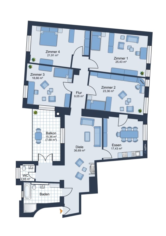 Grundriss - Geschichte neu erleben - Zentrale 4-Zimmerwohnung im Herzen von Ansbach