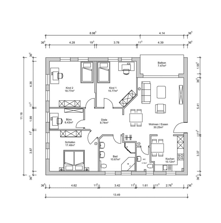 Grundriss - Moderne 5-Zimmer-Wohnung mit Balkon in Top-Lage