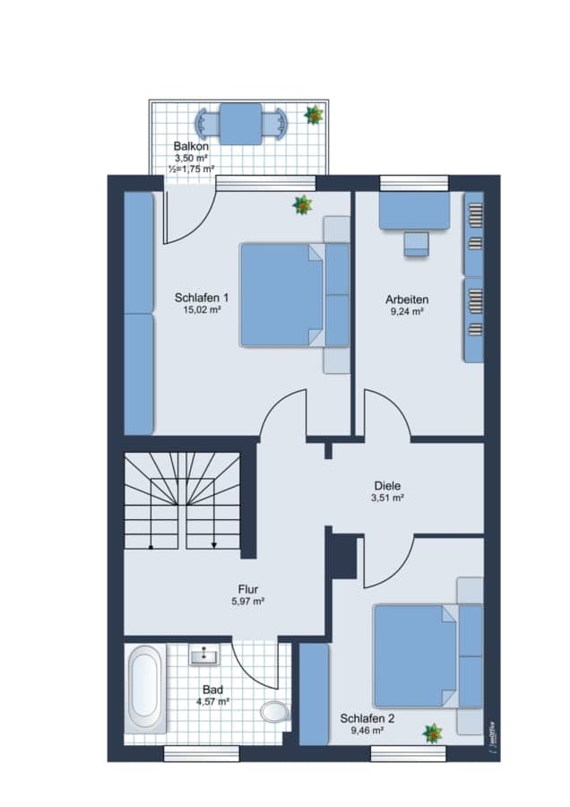 Grundriss OG - Start frei für Ihre Familie - Energiesparhaus mit Effizienzklasse B direkt in Moorenbrunn