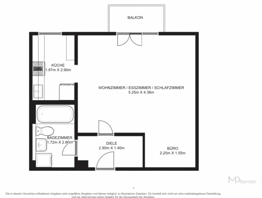 Grundriss - Attraktive 1-Zimmer-Wohnung in Hallbergmoos – Ideal für Kapitalanleger oder zukünftigen Selbstbezug