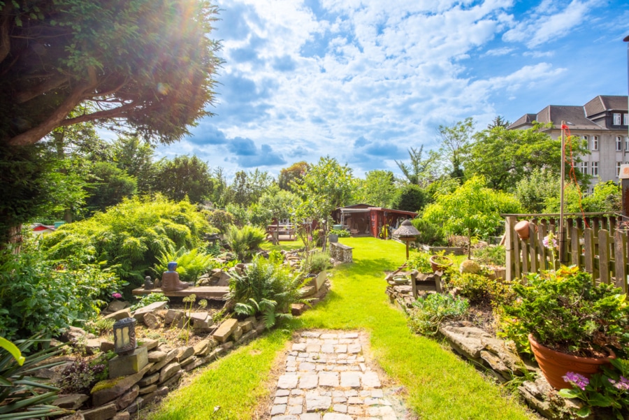 Blick in den Garten - Gepflegtes, voll vermietetes, Dreifamilienhaus in Essen-Frohnhausen