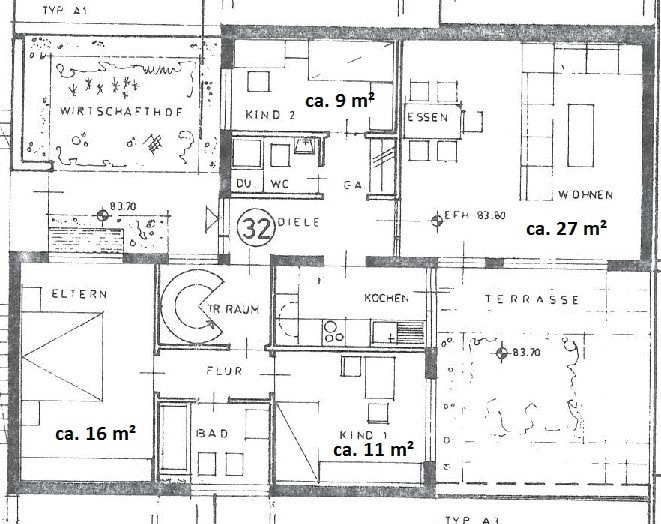 Grundriss EG - Eigentumswohnung trifft Bungalow-Stil