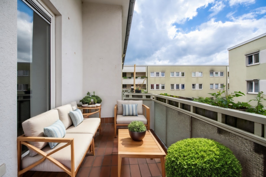 Virtual Staging Balkon Ansicht 2 - Zentral gelegene 3-Zimmer-Wohnung mit Balkon und viel Platz zur individuellen Gestaltung