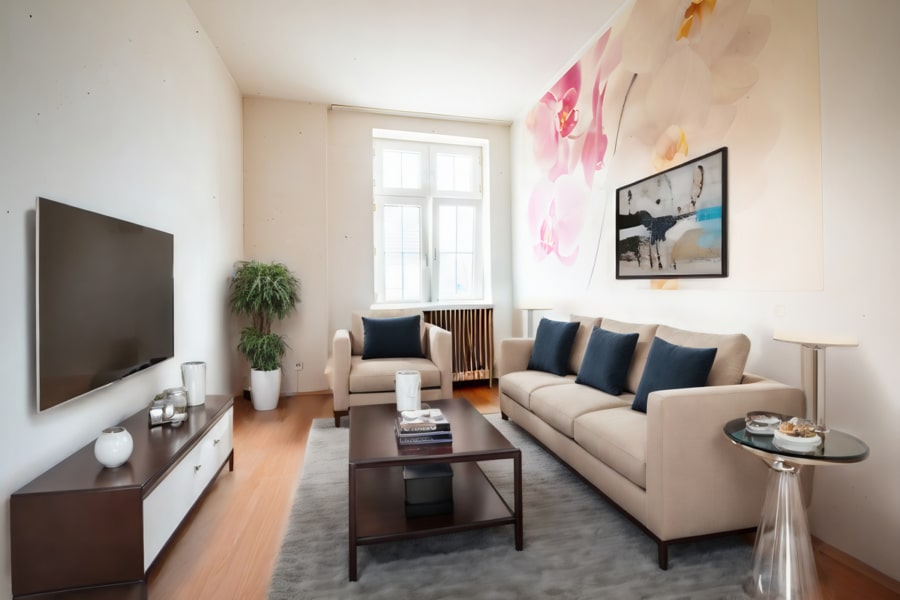 Virtual Staging Wohnbereich - Zentral gelegene 3-Zimmer-Wohnung mit Balkon und viel Platz zur individuellen Gestaltung